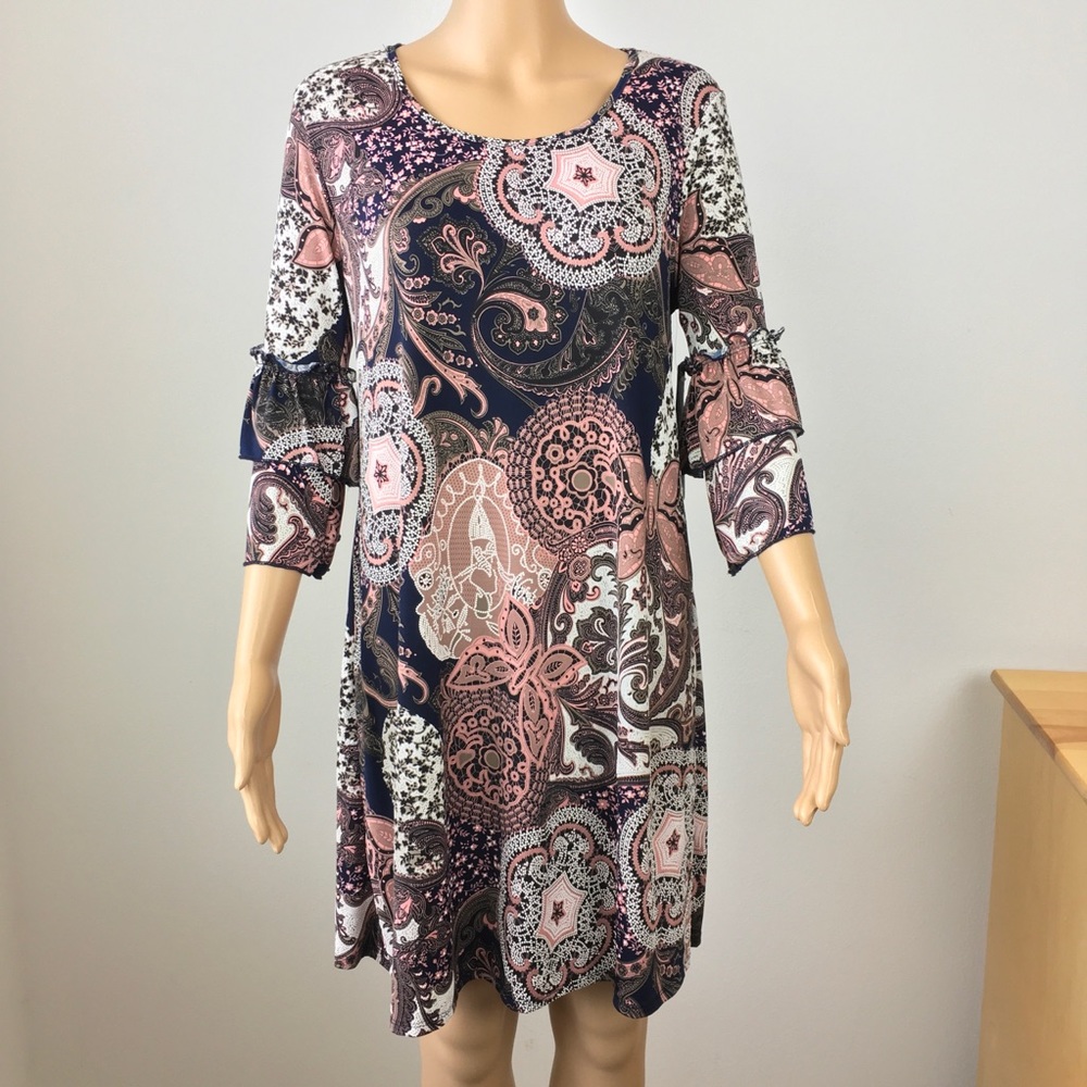 Espresso paisley/floral shift dress